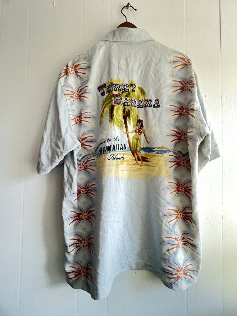 Tommy Bahama Embroidered Silk Hawaiian Shirt Welcome To Hawaii Aloha Cruise Sz L